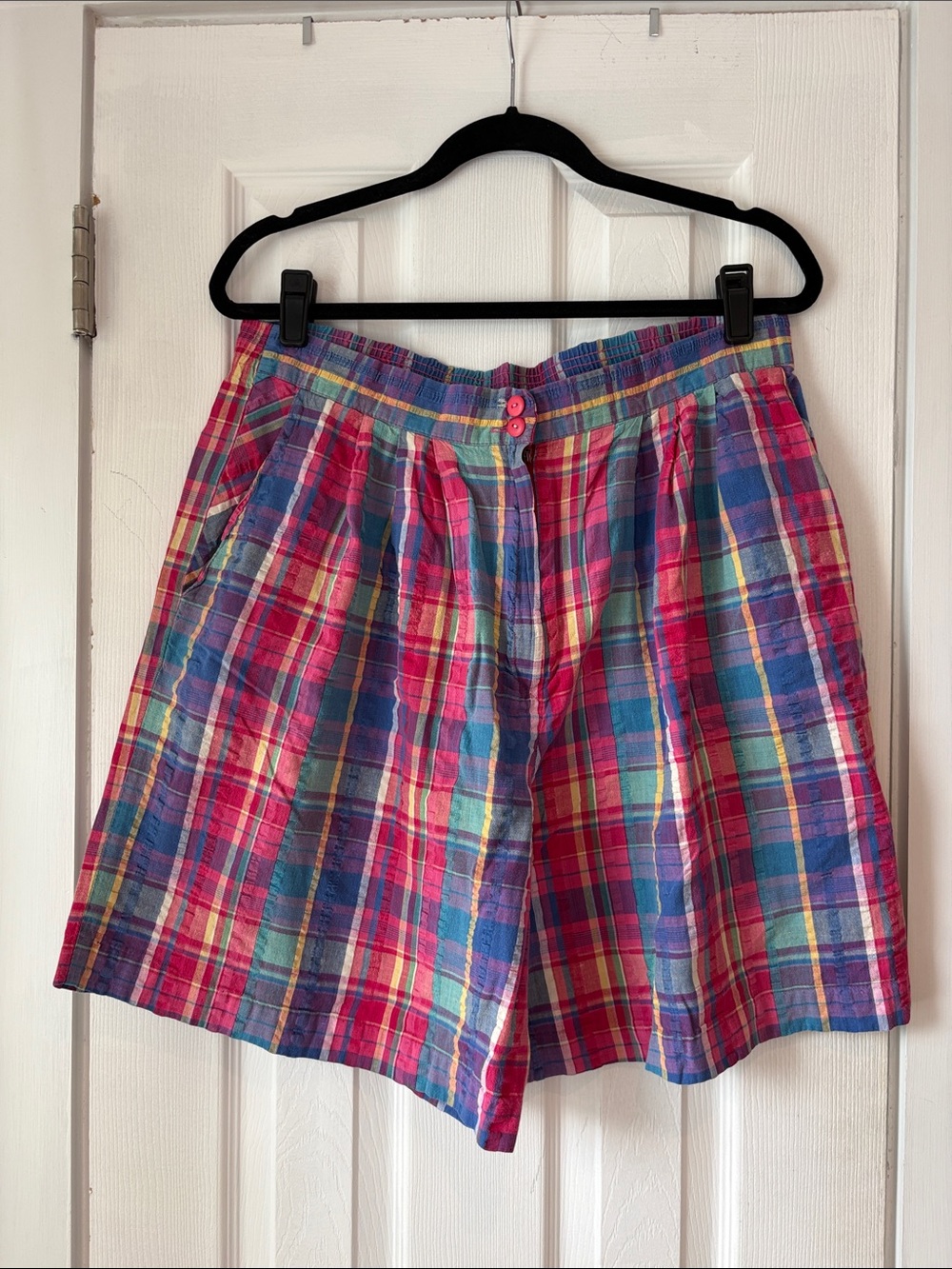 Ashley By 26 International Pink & Blue Plaid Bermuda Shorts